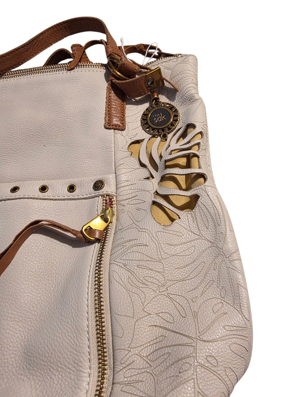 The Sak White Leather Monstera Leaf Cutout Tote - Picture 9 of 11